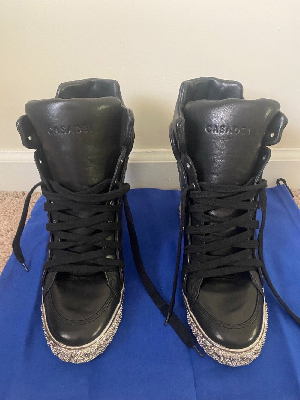 CASADEI LEATHER BALCK PLATFORM SNEAKERS SIZE 39 PRE-OWNED